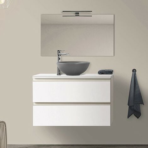 Mobile bagno bianco opaco sospeso 60 cm con lavabo solid surface