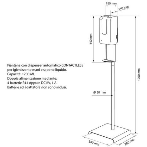 Dispenser Automatico Per Gel Igienizzante Da Ml Con Piantana Da