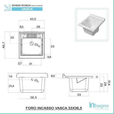 Mobile lavatoio 45x50 cm 1 anta bianco venato con vaschetta lavapanni in  resina