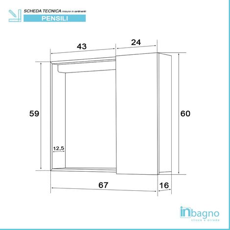 Specchio contenitore 68x61 cm bianco con anta e ripiano in vetro Desya