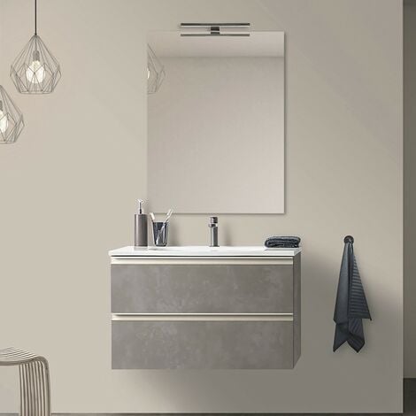 Mobile Bagno Aruba Sottolavabo 2 Cassetti + Specchio Cm.80 x 45 x 57H  Cemento