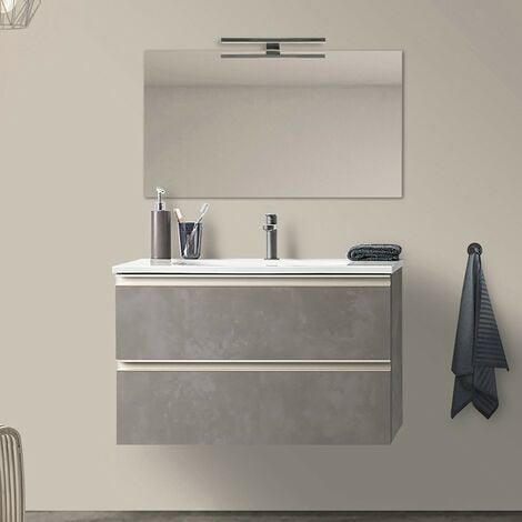 Mobile bagno sospeso 100 cm Master grigio cemento con specchio contenitore
