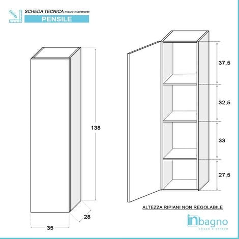 Pensile bagno sospeso reversibile H 138 cm rovere miele Master