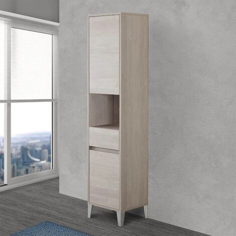 Armadio bagno da terra L. 40 cm Way rovere chiaro con vano a giorno (1/4)