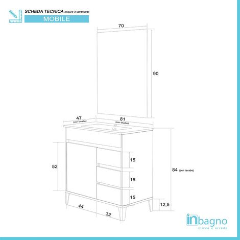 Mobile bagno a terra da 80 cm linea Way bianco lucido con specchio e lavabo