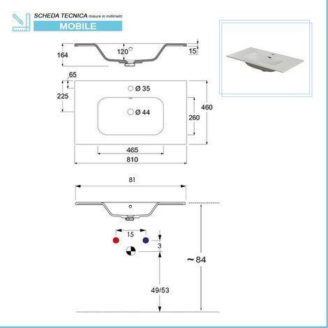 Mobile bagno a terra da 80 cm linea Way bianco lucido con specchio e lavabo