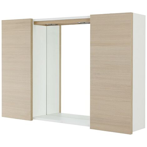 Specchio contenitore 91x61 cm larice con pensili laterali e LED Desya