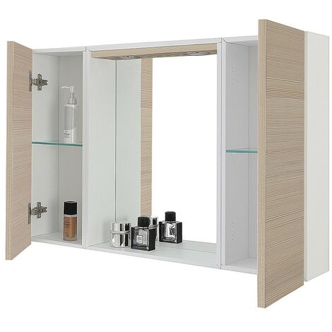 Specchio contenitore 91x61 cm larice con pensili laterali e LED Desya