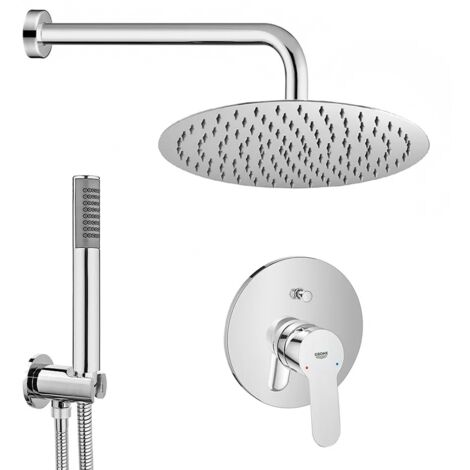 Set doccia tondo con braccio 40 soffione 25  kit doccia e miscelatore cromo Grohe Bauedge (1/5)