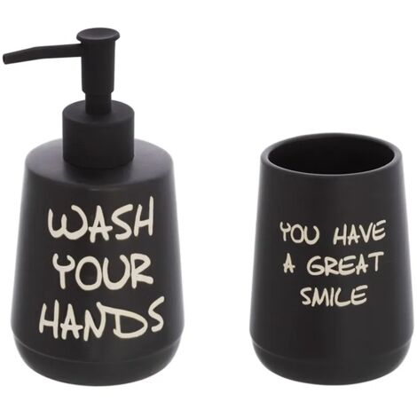 Set accessori linea Wash dispenser + portaspazzolini in ceramica nero (1/4)