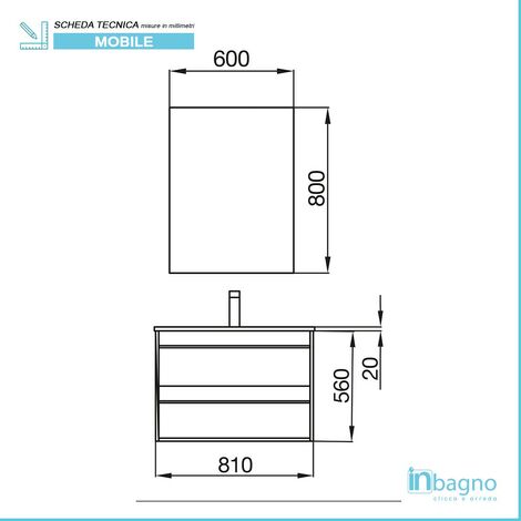 Mobile bagno sospeso 80 cm serie Nilo bianco lucido con colonna