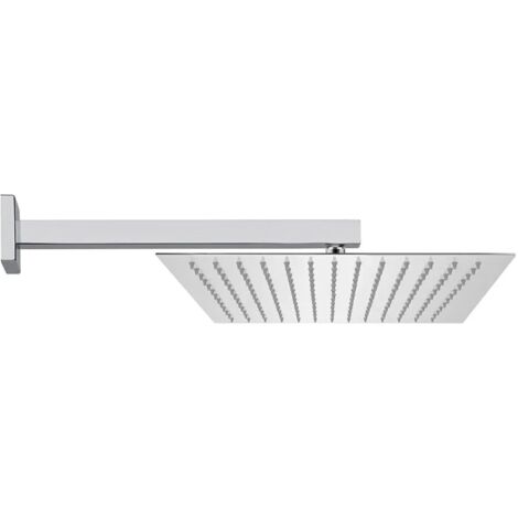 Set doccia quadrato cromo braccio 40 cm + soffione acciaio inox 25x25 cm