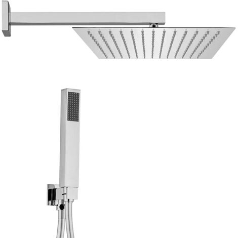 Kit doccia quadrato ottone cromo flex PVC + soffione acciaio inox 25x25 cm + braccio 40 cm