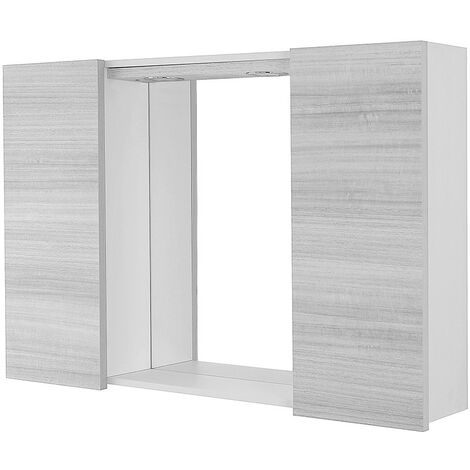 Specchio contenitore 91x61 cm grigio con pensili laterali e LED Desya
