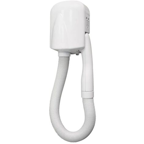 Asciugacapelli a parete bianco con tubo flessibile e presa rasoio (1/3)