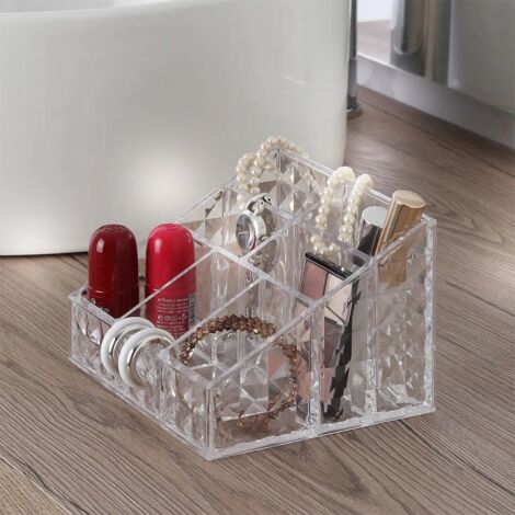 2 Organizer Da Parete Trasparenti Per Bagno E Trucco, 3 Scomparti, Adesivi, 35,5 Cm - 2