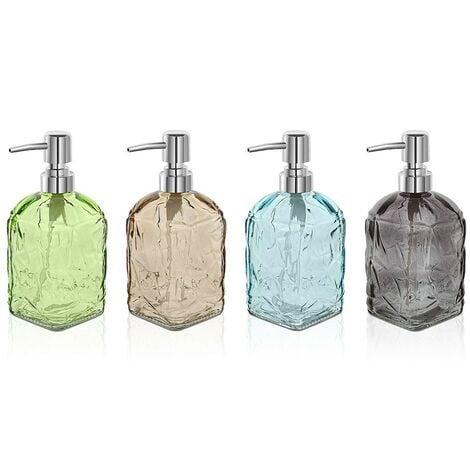 Set 4 pezzi dispenser porta sapone liquido in vetro colorato con capienza  400 ml