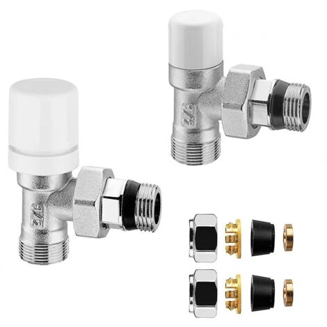 Kit valvola e detentore in acciaio con tappo bianco e raccordo rame 12 mm