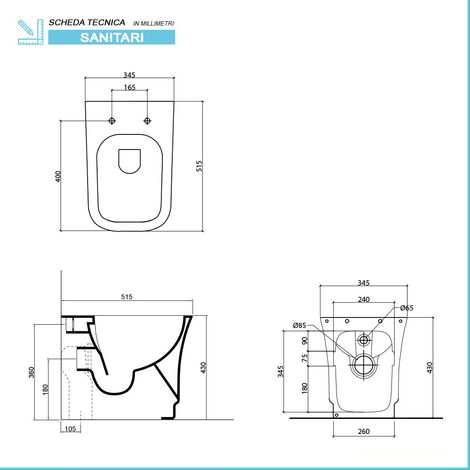 Coppia di Sanitari filomuro Metropolitan Bianco lucido con copriwater  ultraslim soft close