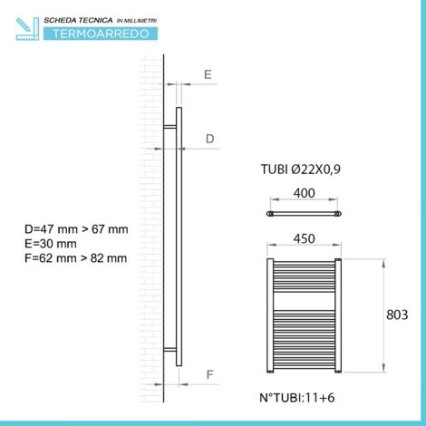 Termoarredo bagno scaldasalviette L 45x80 interasse 40 cm