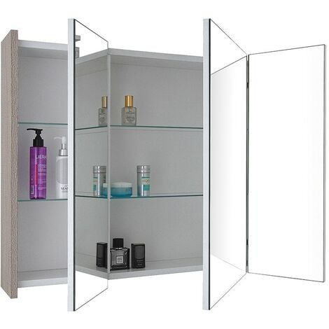 Specchio bagno contenitore 100x70 cm rovere chiaro 3 ante e ripiani Way