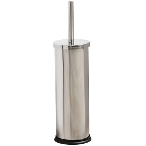 Porta scopino wc in acciaio inox spazzolato con setole nere e coperchio