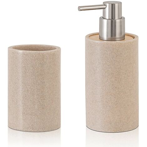 Set accessori bagno moderni beige in resina dispenser + portaspazzolini Sahara (1/5)
