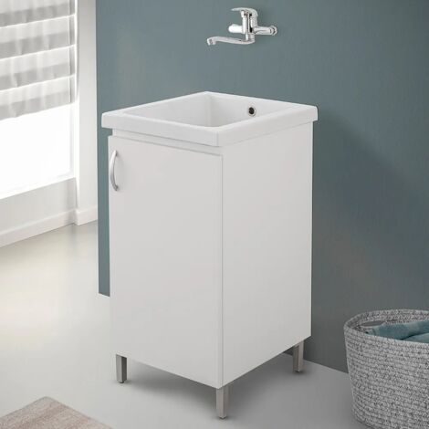 Mobile lavatoio 45x50 in ceramica con strofinatoio bianco opaco (1/5)