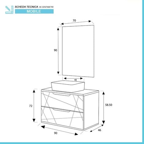 Mobile bagno sospeso 90 Azzurro polvere con lavabo in ceramica Furore