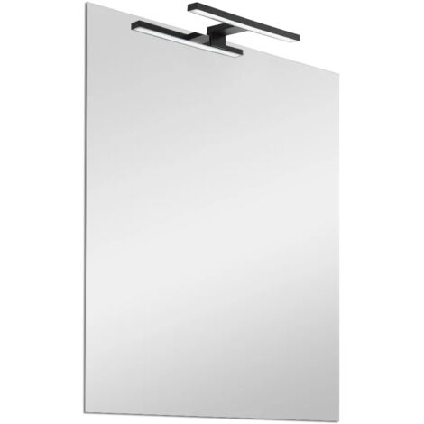 Specchio bagno 50x70 cm reversibile con LED naturale nero opaco