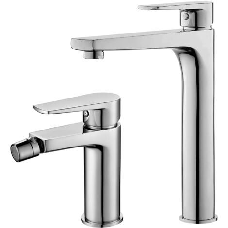 Set miscelatori lavabo alto e bidet cromati serie Erika