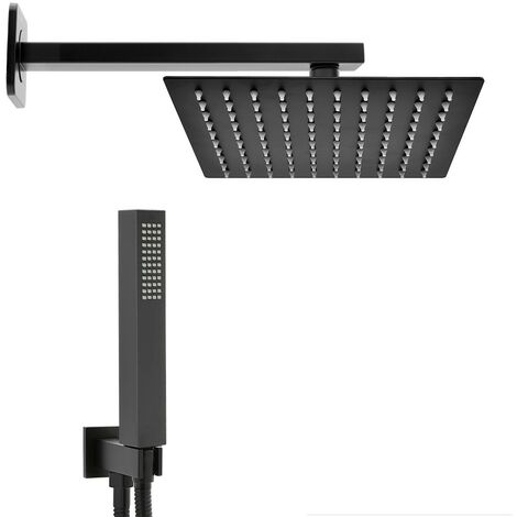 Set doccia quadrato nero opaco completo di soffione 20x20 cm e set doccetta