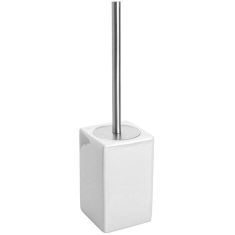 Portascopino WC Bianco In Ceramica Bianca Lucida E Manico Acciaio Inox Cuba