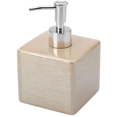 Dispenser Sapone In Ceramica Lucida Beige A Forma Di Cubo