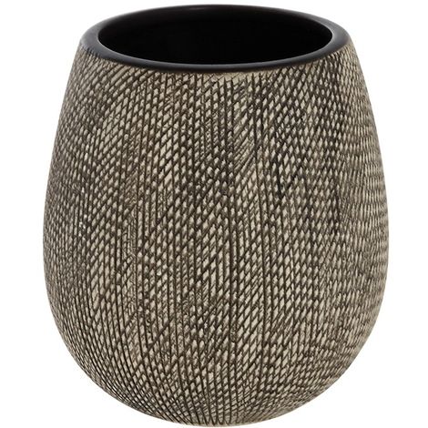 Portaspazzolino In Ceramica Marrone Da Appoggio Con Gusto Etnico Safari