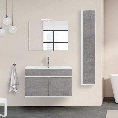 Pensile bagno sospeso H. 150 cm in legno grigio con anta reversibile