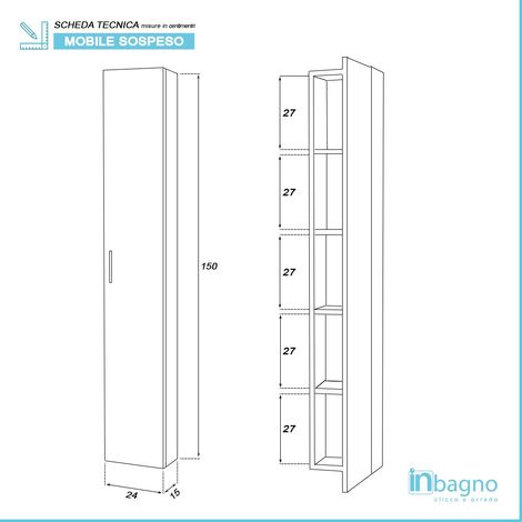 Pensile bagno sospeso 150 cm bianco con anta reversibile Desya