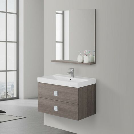 Mobile da bagno sospeso 75 cm 2 cassetti rovere scuro Bravo 75 Feridras (1/5)