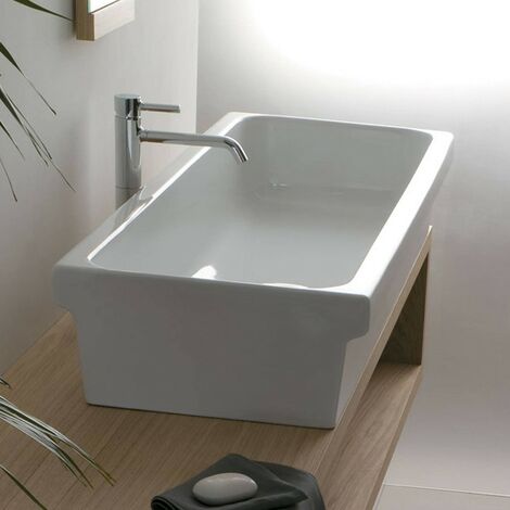 Lavabo a canale 90x45 cm dappoggio o sospeso in ceramica lucida