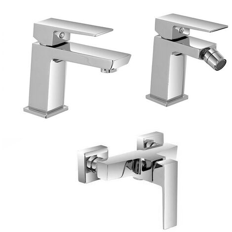 Set miscelatori lavabo bidet e doccia esterno cromo lucido Kubo (1/5)