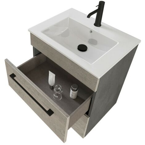 Mobile bagno sospeso 55 cm Smart grigio legno/lava con lavabo e specchio