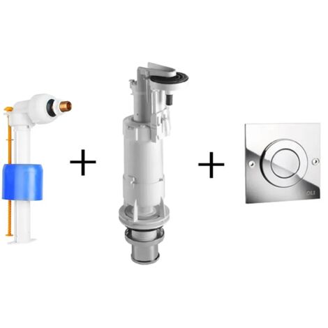 Batteria scarico wc completa Oli Deluxe per cassetta alta con tasto acciaio cromato