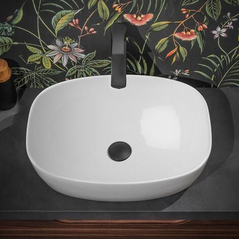 Lavabo da appoggio in ceramica rettangolare 60x42 cm bianco lucido