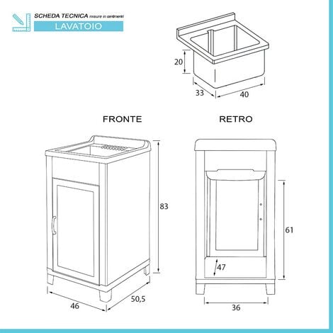 Lavatoio da esterno 45x50 con vasca e asse lavapanni in kit montaggio