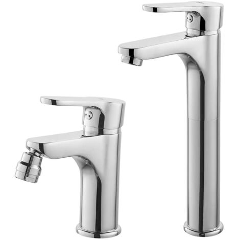 Set rubinetti lavabo alto e bidet cromati Paco piletta inclusa