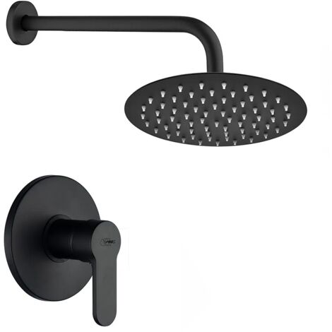 Set doccia incasso nero opaco tondo Paco con soffione 20 cm
