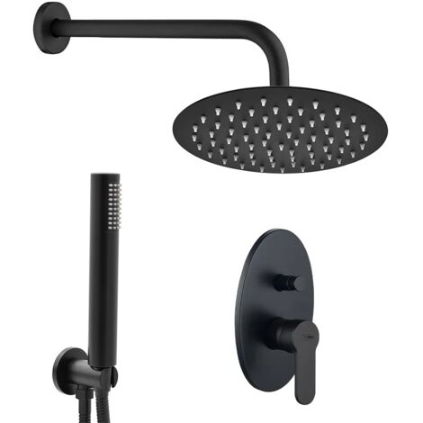 Set doccia completo nero opaco con soffione 20 cm e kit doccia incasso Paco