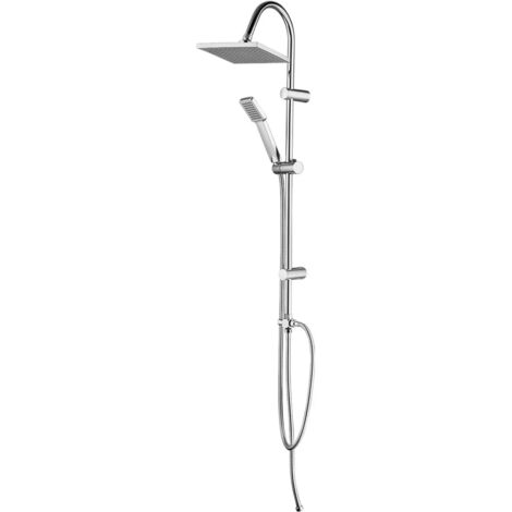 Colonna doccia acciaio cromato H 100 cm con soffione quadrato 20 cm e deviatore