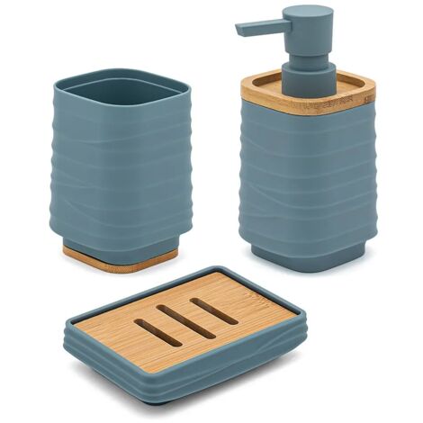 Accessori bagno in set da 3 pezzi in abs turchese cobalto linea Wave (1/5)