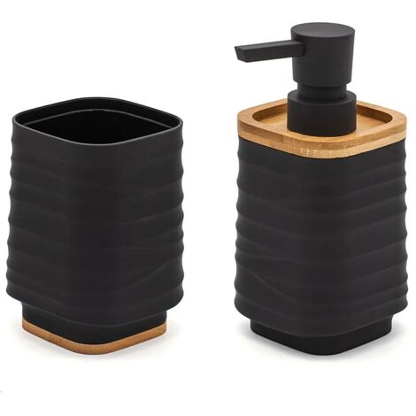 Set accessori bagno dispenser e portaspazzolini d'appoggio in abs nero Wave